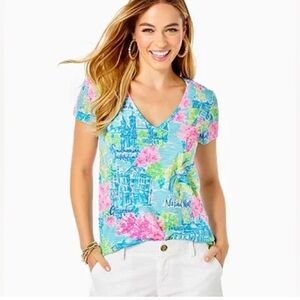 Lilly Pulitzer Etta Tee Top Womens M Lilly Loves DC Print Short Sleeve Preppy